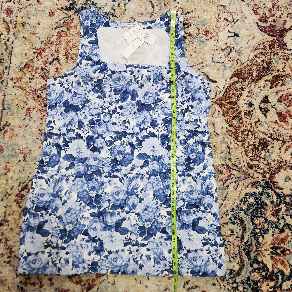 Abercrombie & Fitch Square Neck Linen-Blend Blue Floral Mini Dress Size XL - Picture 15 of 15